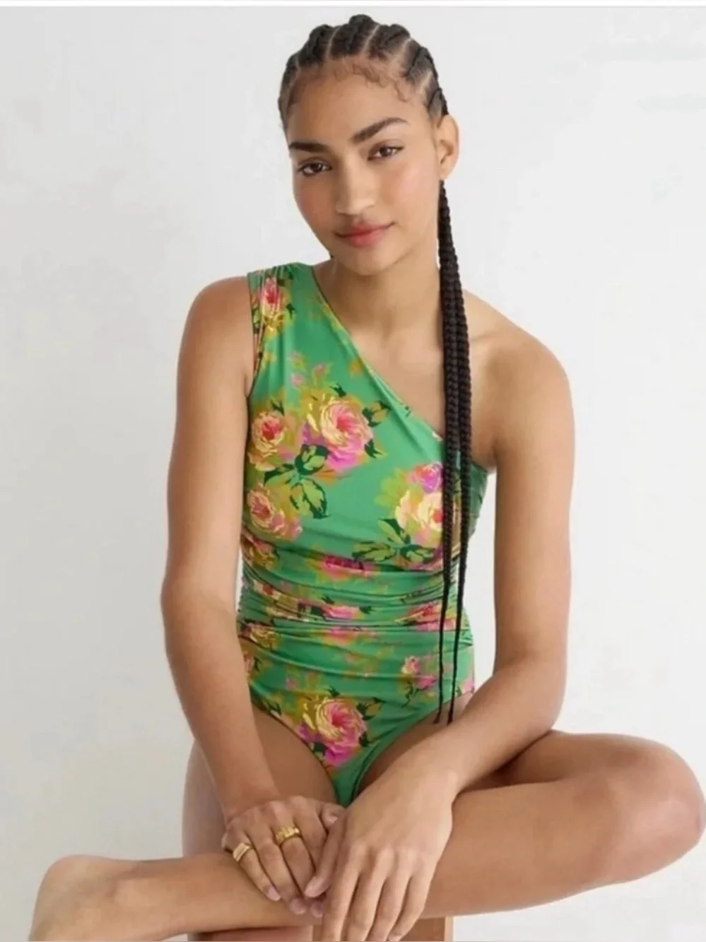 J.Crew Ruched one-shoulder one-piece in rose garden